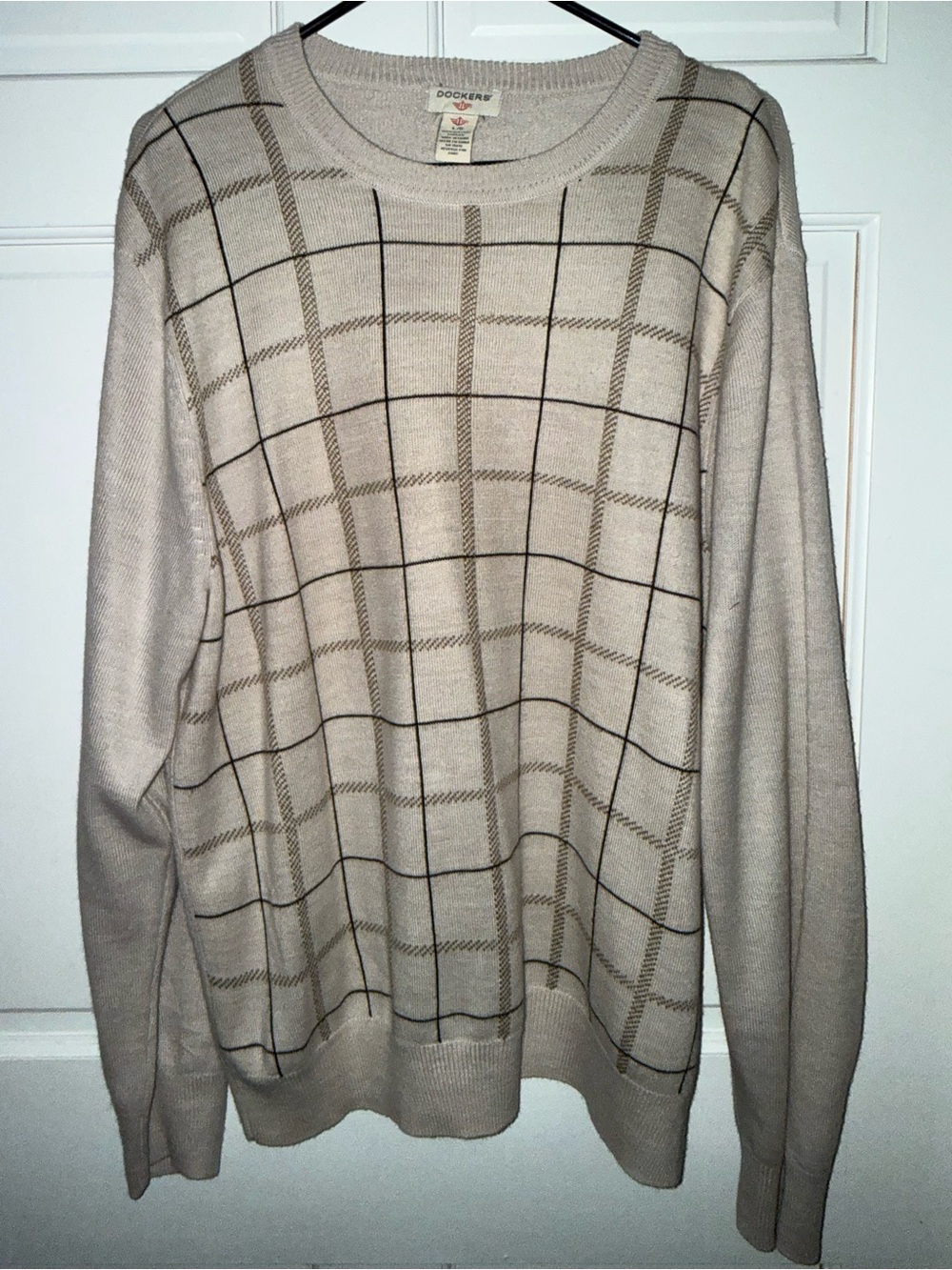 Dockers Beige Cream Plaid Crewneck Sweater